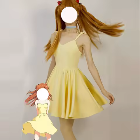 Anime Soryue Costume Cosplay Yellow Spaghetti Strap Dress Wig Tenderness Style for Women Girls Halloween Carnival Party