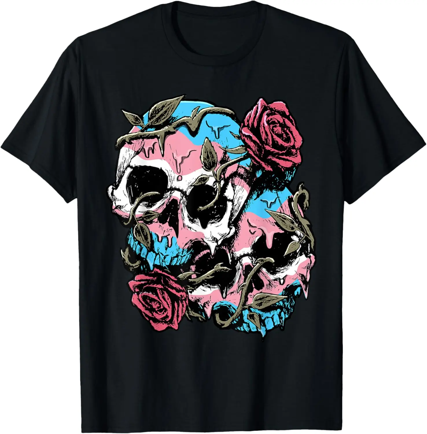 

Transgender Pride Trans Flag Skull Roses Subtle LGBTQ T-Shirt