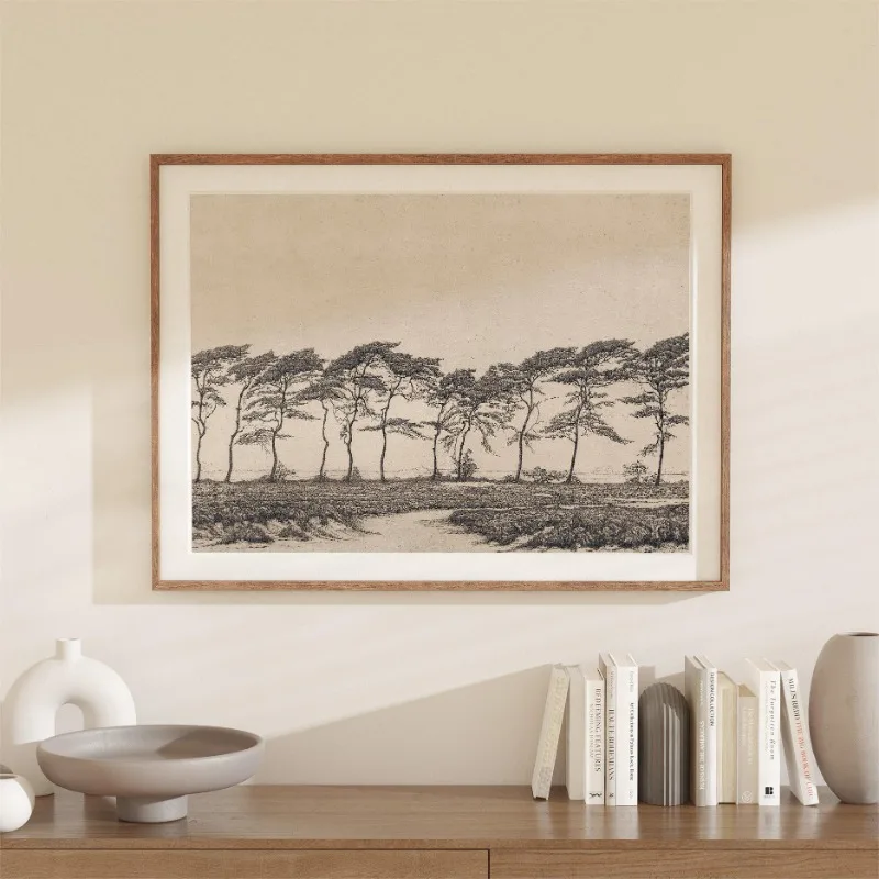 Pine Trees Vintage Rustic Sketch Branch Landscape Posters and Prints Canvas Printing Wall Art Picture for Living Room Home Decor