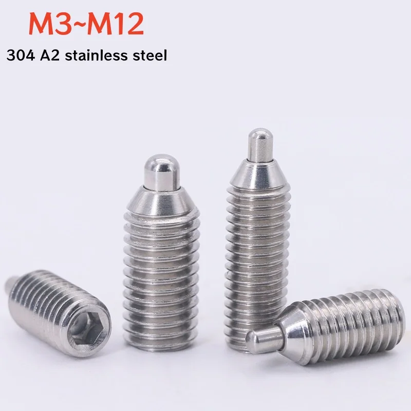Stainless Steel Hex Socket Locking Spring Plunger Screw Rounded Head Pin Grub Screw/Ball Plungers Set Screw M3 M4 M5 M6 M8M10M12
