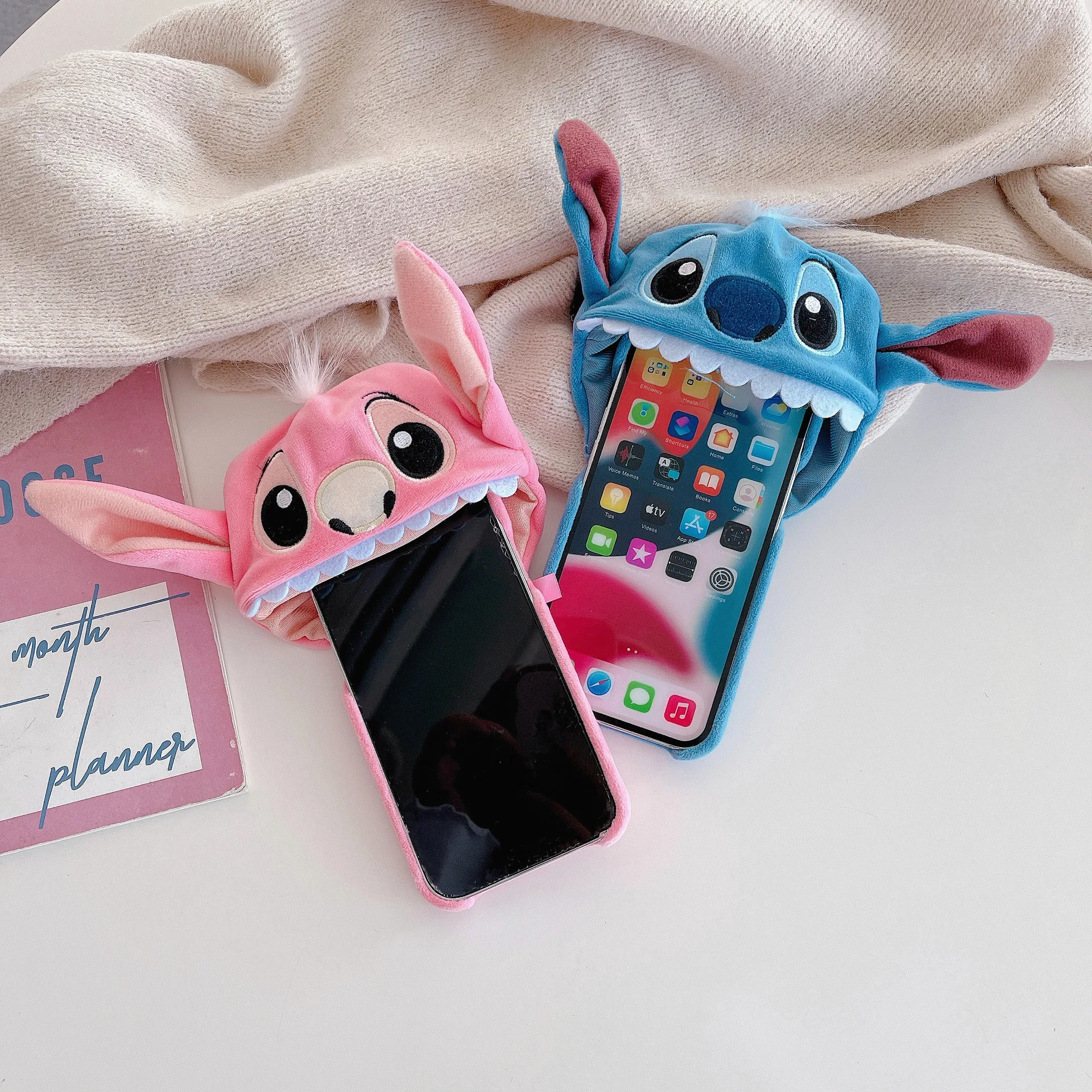 Disney Stitch Angel LinaBell Phone Case For iPhone 14 13 12 11 Pro MAX Fall Prevention Plush Three-dimensional Protective Cover