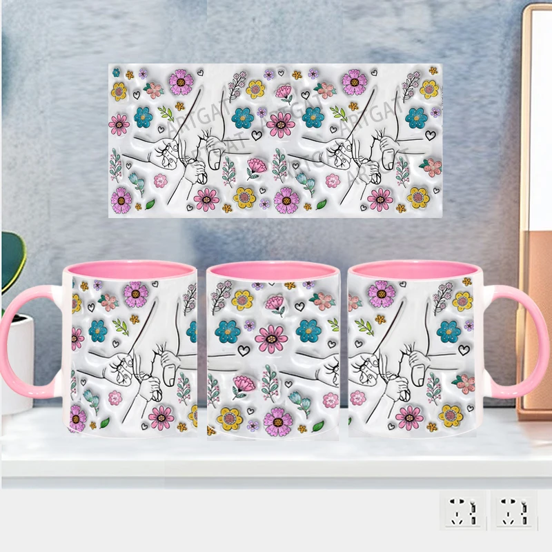 تخصيص اسم القدح شخصية ثلاثية الأبعاد تأثير الطباعة الزهور كوب عقد الأيدي أكواب القهوة مع قبضة اليد هدايا عيد الأم #3