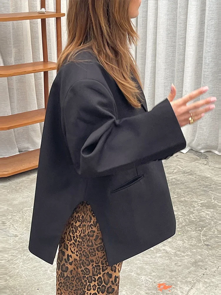 ฤดูใบไม้ผลิเสื้อสูทผู้หญิงลําลองหลวมแขนยาวปุ่ม Office Lady Coat ใหม่ Chic แยกขนาดใหญ่ Blazer