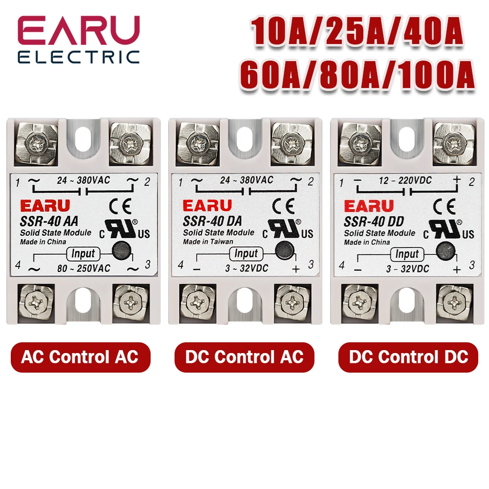 רלה סוליד סטייט פאזה יחידה SSR-25DA SSR-40DA SSR-40AA SSR-40DD SSR 10/25/40/60/80/100A DD DA AA לשליטת טמפרטורת PID