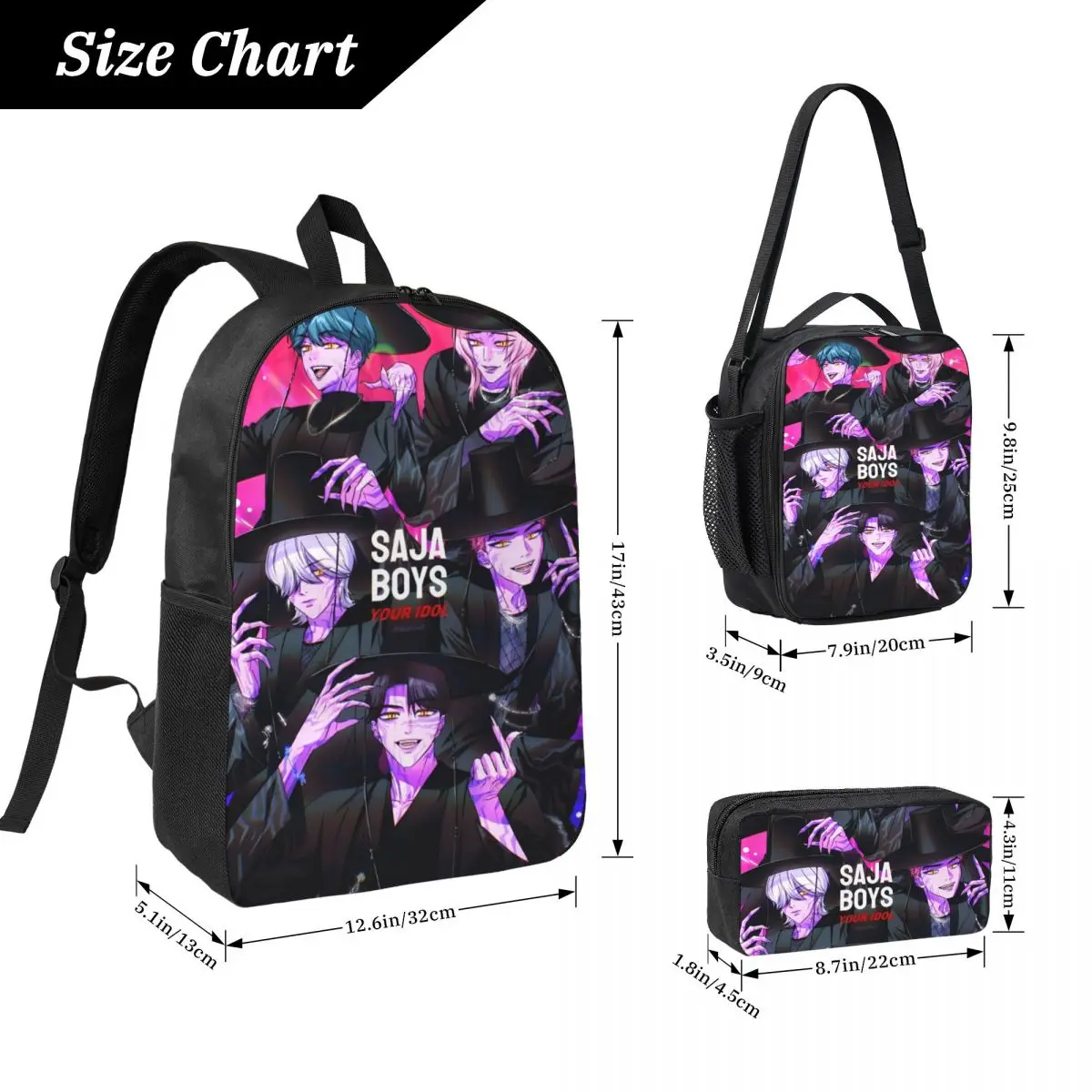 K-pop Demon Hunters Saja Boys School bags Set for Kids Pencil Boxes Backpack Sets with Lunch Box For School Students Daypack