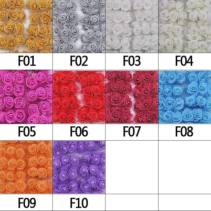 12pcs/lot 3cm Foam Mini Roses Pearl Bead Rose Artificial Flowers DIY Crafts for Wedding Decoration Bouquet Scrapbooking Supplies
