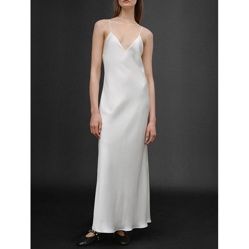 Summer Women's Long V-ne Bal Silk Satin Midi Dr High Waist Svel Gown for Evening Par Commute