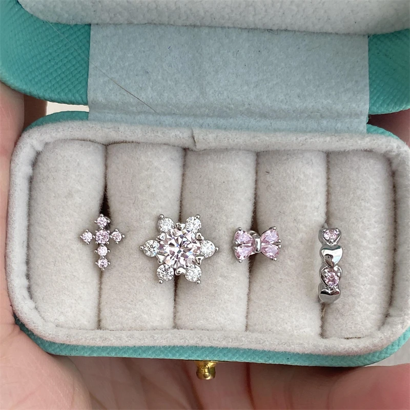 1 قطعة موضة جديدة لطيف الوردي الزركون كريستال الأذن العظام مسمار 316L الطبية التيتانيوم الصلب أقراط للنساء Y2K مجوهرات بسيطة #3