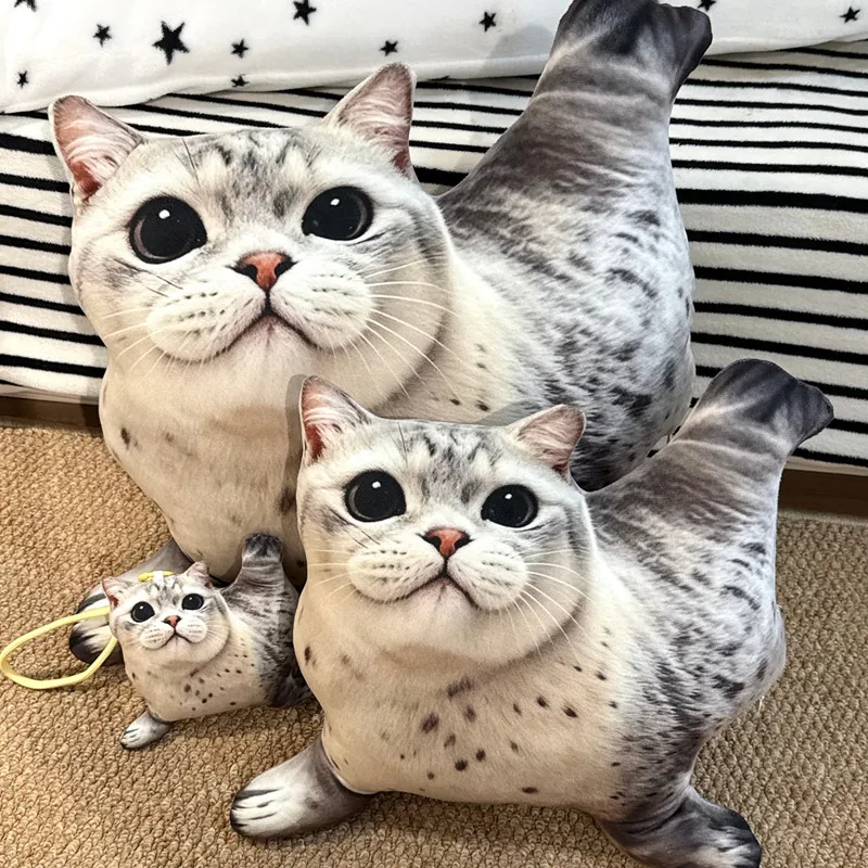 Seal Cat Plush Doll Medium Style Large Plush Pillow Small Keychain Set with Soft Spotted Coat for Animal Collection Display