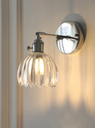 Chrome Stylish Iron Art Glass Flower Wall Sconce with Adjustable Arm and Switch for Home Deco Contemporary Interiors Wall Lights