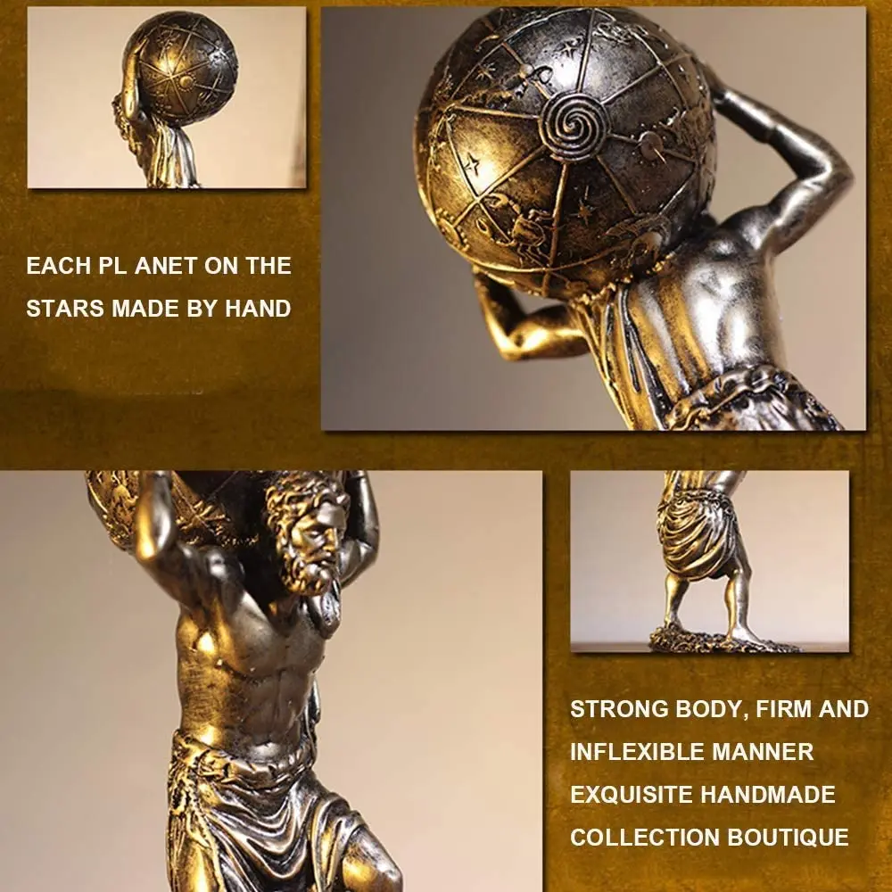 ERMAKOVA Grecki Bóg Statuetki Home Decor Atlas Rzeźby Roman Hercules Titan Figurki na biurko Astronomia Ozdoby biurowe