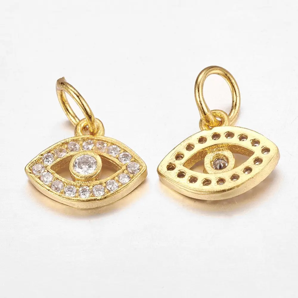 CZ Brass Micro Pave Cubic Zirconia Charms Cadmium Free Lead Free Golden 9x11x2mm Jump Ring: 5x0.8mm