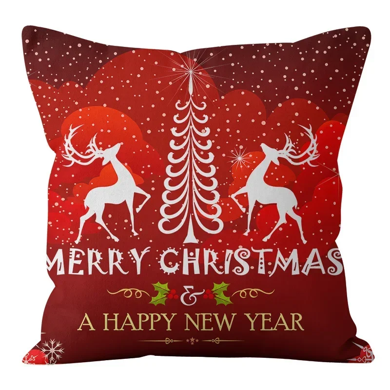 Christmas Red Pillow Cases Cross-border Nordic Festival Home Fabric Sofa Printed  Cushion Cover