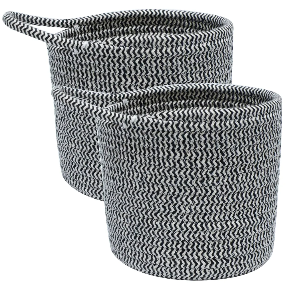 

2 Pcs Wall Hanging Organizer Storage Baskets Small Cotton Rope Baskets with Handle for Home Decoration (Dark Grey)