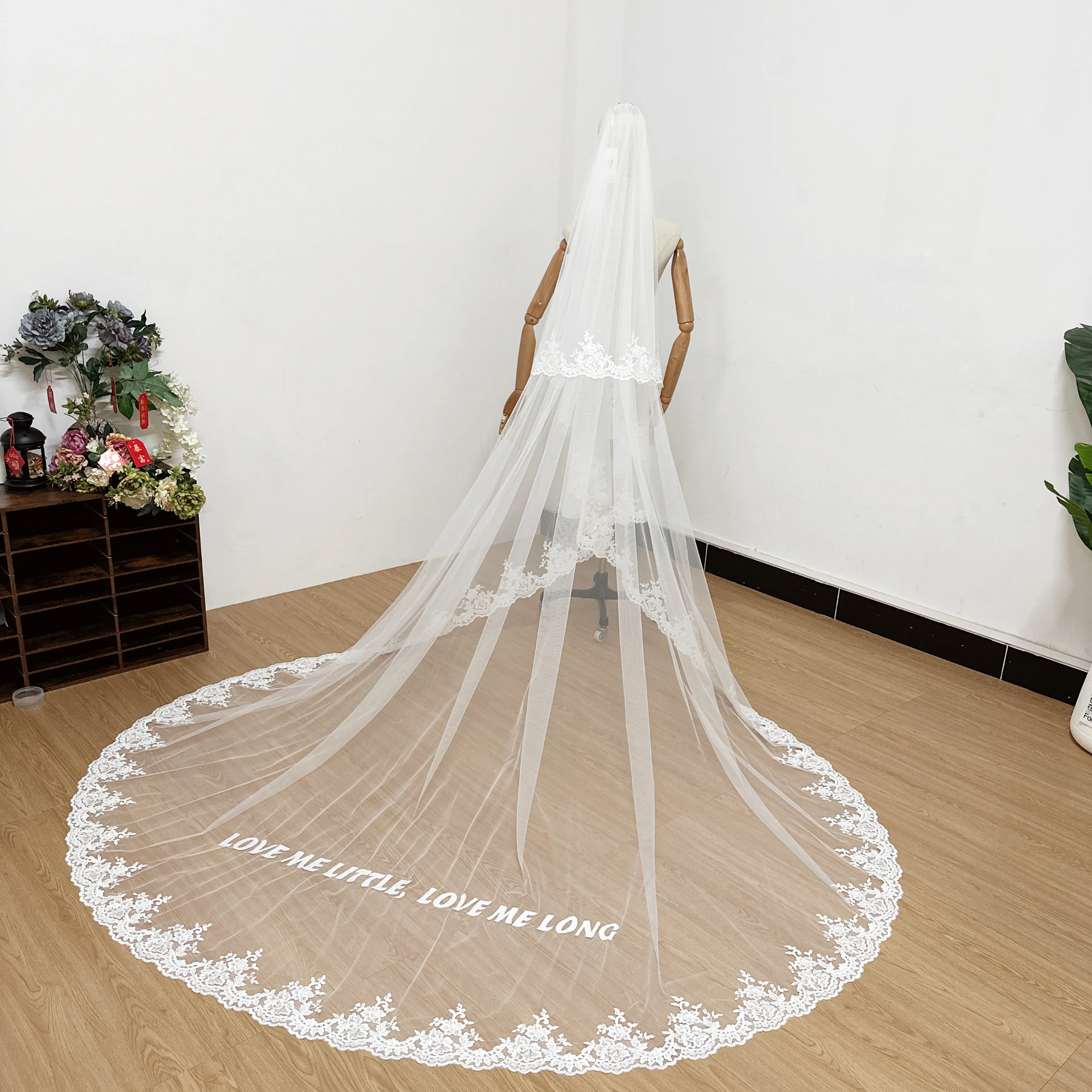 Bridal veil church wedding floor-length double veil car bone three-dimensional lace embroidered word wedding veil with veil