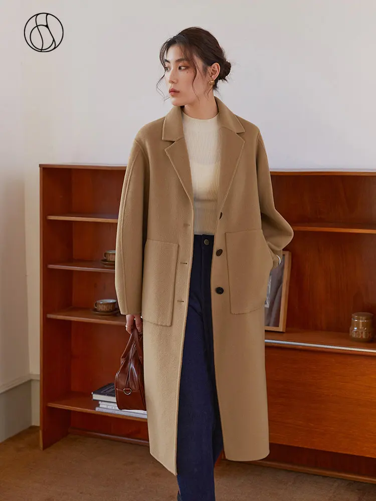 

DUSHU Three-dimensional Banana Sleeve Design Double-sided Woolen Coat For Women Winter Loose Casual Wool Long Coats for Women