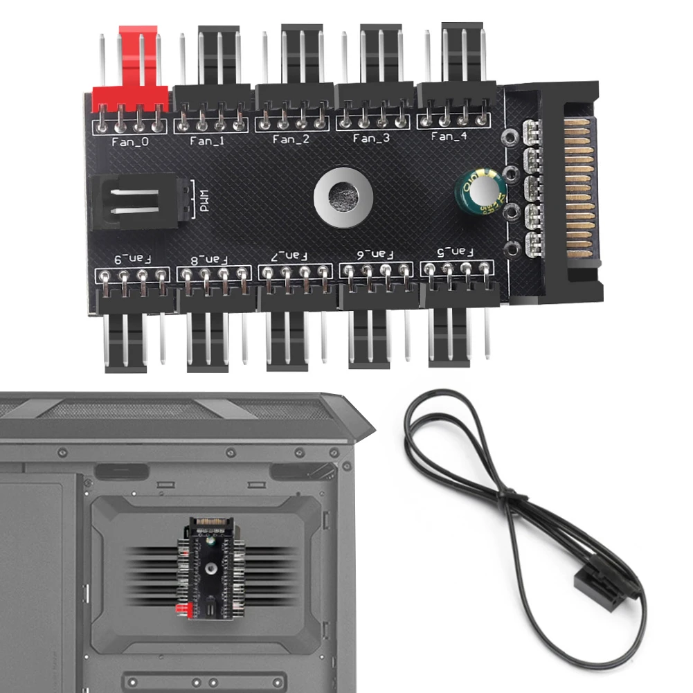 PC Case Motherboard Fan Power Extension Cable 1 To 10 Way Splitter Hub Cooler Cooling Adapter for 3Pin & 4Pin PWM Cooling Fan