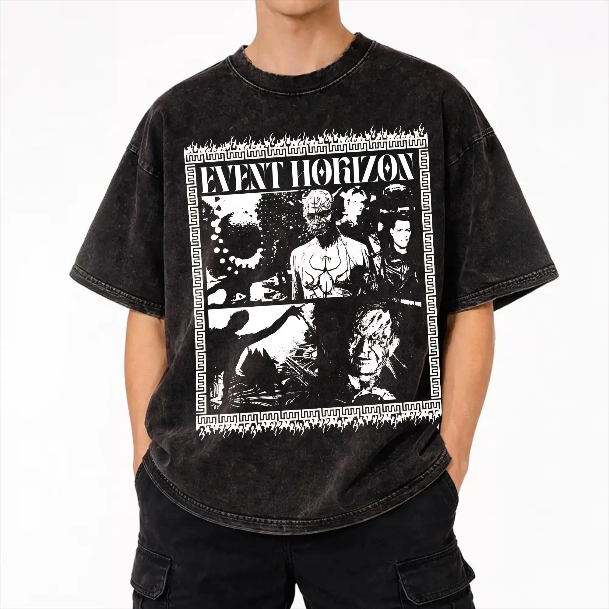 Event Horizon  T Shirt Hip Hop Washed Cotton Harajuku T-Shirt  Retro Men Women Streetwear Graphic Printed Tee Shirt