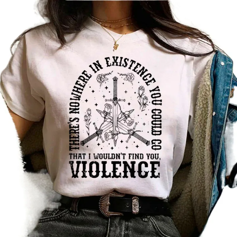 Women Sword Rose Letter Quote Print T Shirt Round Neck Short Sleeve Gothic Aesthetic Casual Ladies Summer Graphic Tees