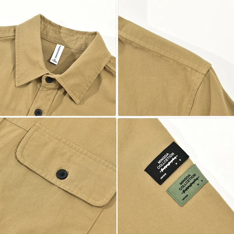 Men's Long Sleeve Workwear Casual Cotton Shirt for Youth Spring and Autumn Trendy Outerwear 100% Cotton with Pocket Decorations
