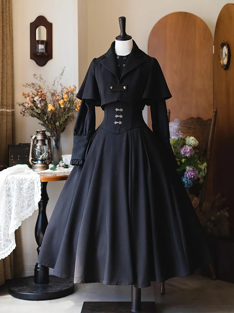 Fall French Gothic Lolita Women 3 Pieces Set Cape + Blouse + Long Skirt Vintage Party Court Dark Harajuku Japanese Outfits 2026