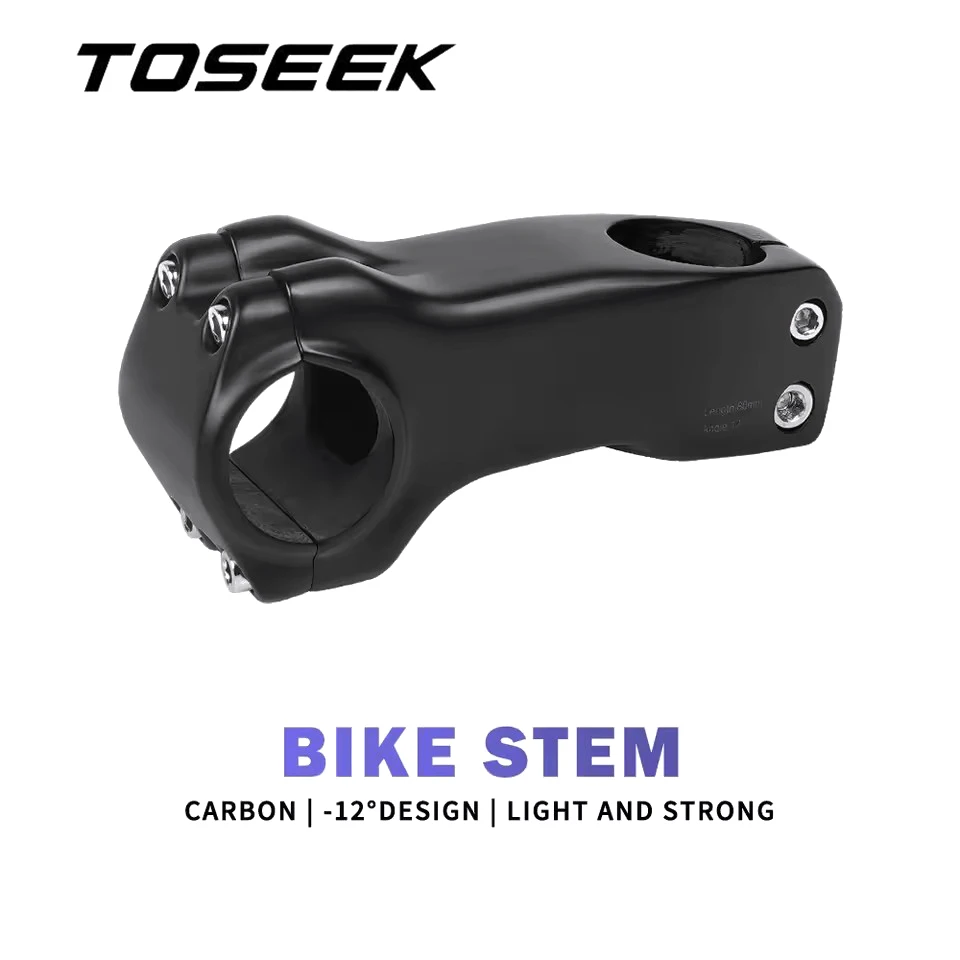 

TOSEEK Black Matte T800 Carbon Fiber Stem MTB/Road Bike Stem 31.8mm Bicycle Handlebar Stem -12 Degrees 70/80/90/100/110/120mm