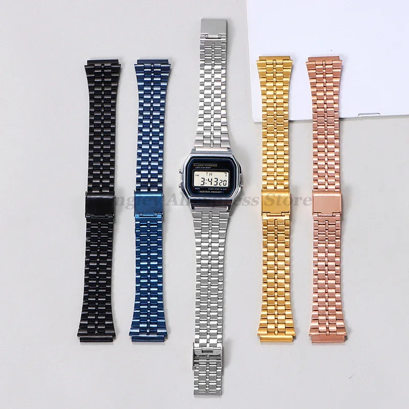 Vintage Stainless Steel Watch Strap for Casio SGW400 F91W F84 F105/108/A158/168 AE1200/1300 18mm Men Ultra-thin Sport Wristbands