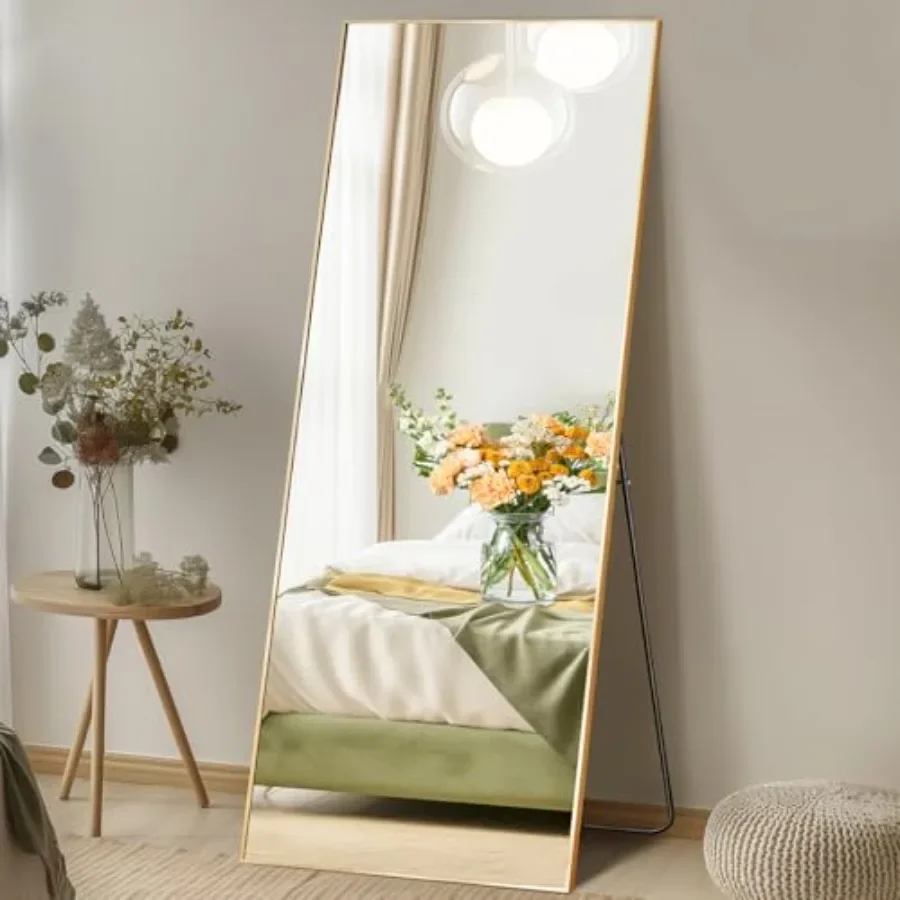 

Full Length Mirror 64x21 for Bedroom Living Room Cloakroom, Aluminum Alloy Thin Frame, Gold, Leaning or Standing Full Body Mirr