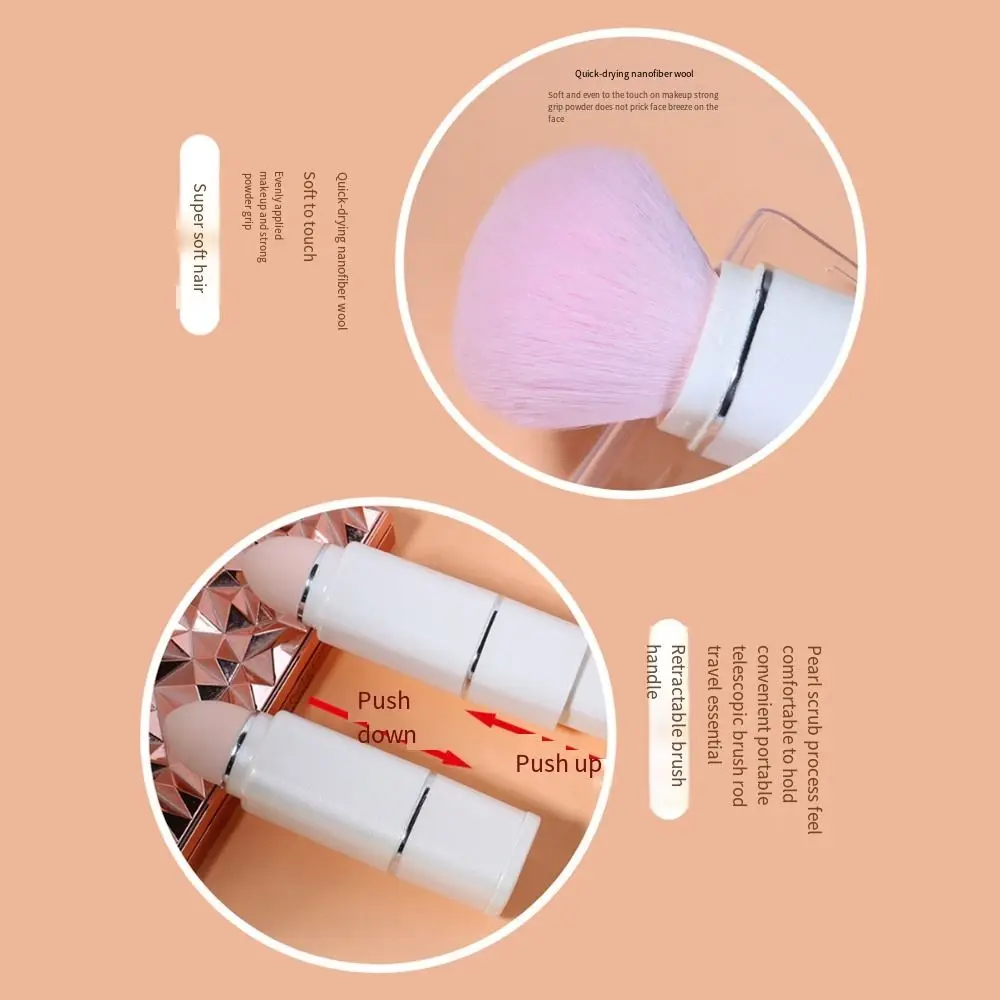 Portable 8 in1 Mini Makeup Brush Set Square Tranparent Cosmetic Brush Powder Puff Eyelash Brush Telescopic Makeup Brush Women