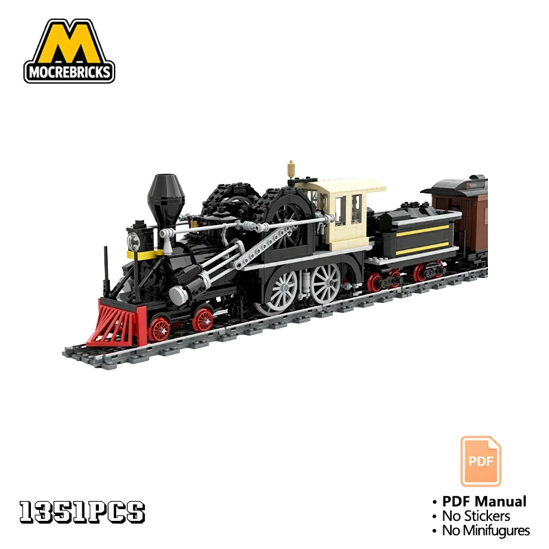 MOC Vintage 19th Century Steam Locomotive Building Blocks Set Classic Railway Engine Model Adult Collector Display Gift