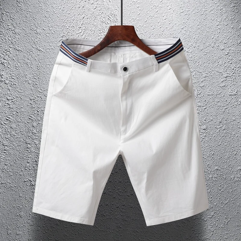 Mens Summer Casual Shorts Solid Color Business Casual Elastic Five Quarter Pants Cotton Breathable Workwear Shorts Men Clothing - Image 2