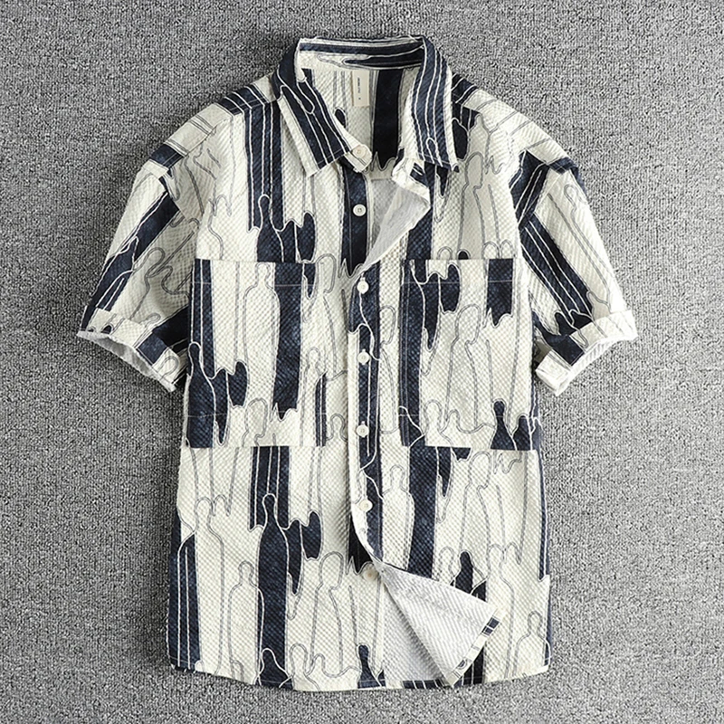 Sommer Neue Amerikanische Retro Kurzarm Revers Hawaiian Gedruckt Cargo Hemd männer Einfache Strand Casual Blume Doppel Tasche Blusen