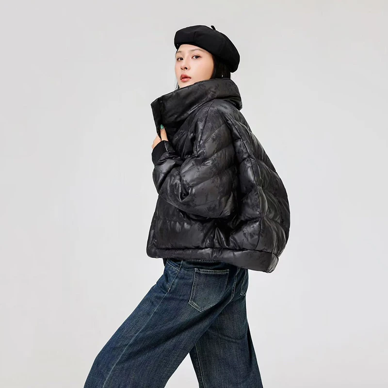 Winter Female Stand Collar Warm Zipper Parker Jacket Fashion Printing Short Down Jacket Women White Duck Down Quilted Outwears