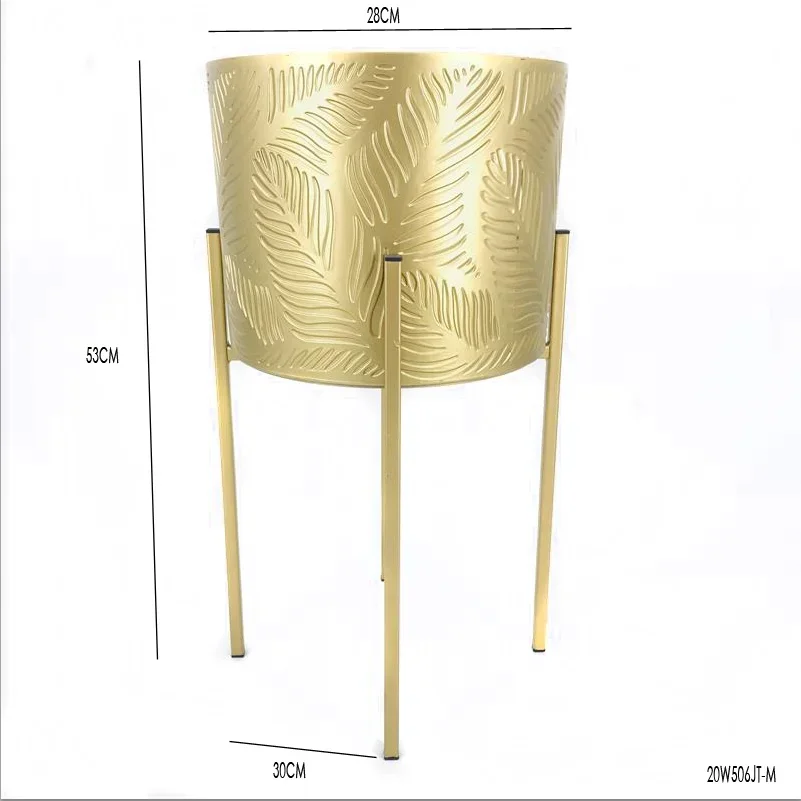 Modern Gold Iron Plant Rack Three-Piece Green Potted Flower Bucket Set Concave Pattern Design Round Flower Pot Holder