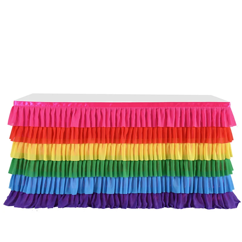 Faldas de mesa de unicornio con volantes de arcoíris para mesa rectangular, decoración para el hogar, Fiesta de cumpleaños, Baby Shower, 6 pies, 9 pies