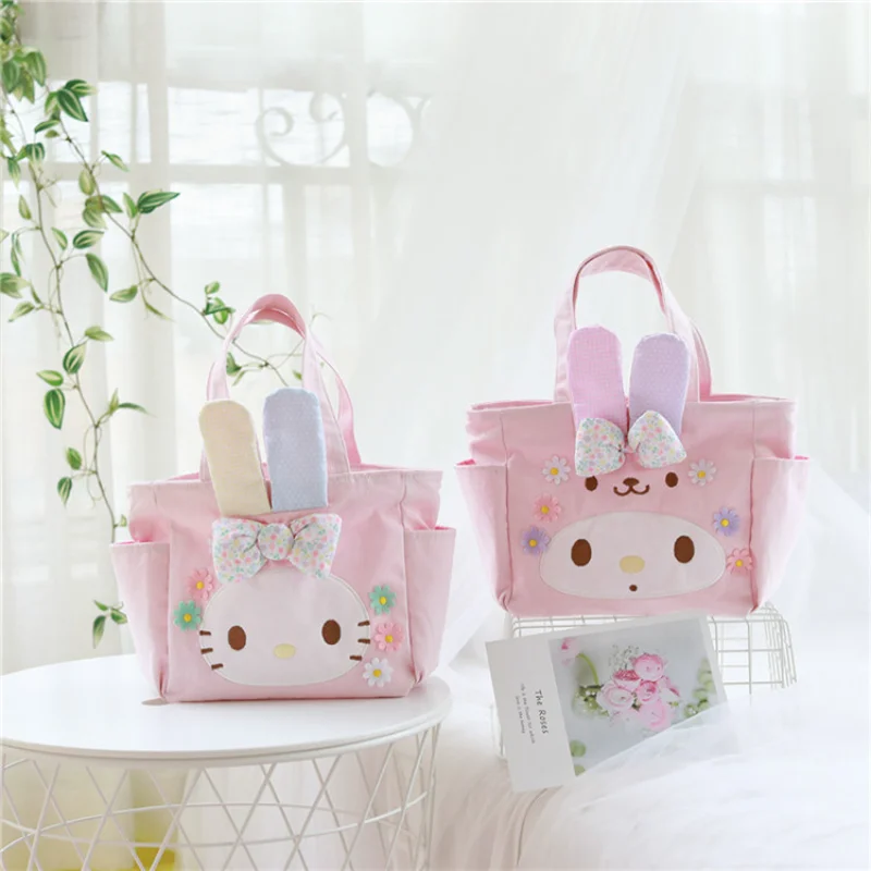 Sanrio Hello Kitty Pink Canvas Bento Bag Cartoon Cute Melody Storage Bag Casual Fashion Simple Going Out Handbag Handbag Handbag