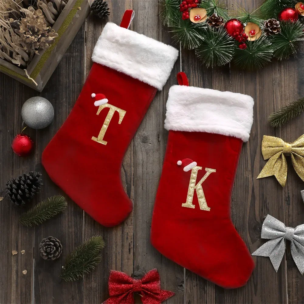 Embroidered Monogram Christmas Stocking,Xmas Sock Holiday Family Stocking for Christmas Fireplace Party Decoration - Image 2