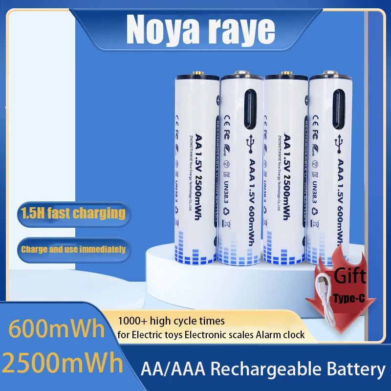 1.5V AAA/AA 600mWh 2500mWh USB Rechargeable Batteries Constant Li-ion Battery for Remote Control Mouse Electric Toy Accumulato