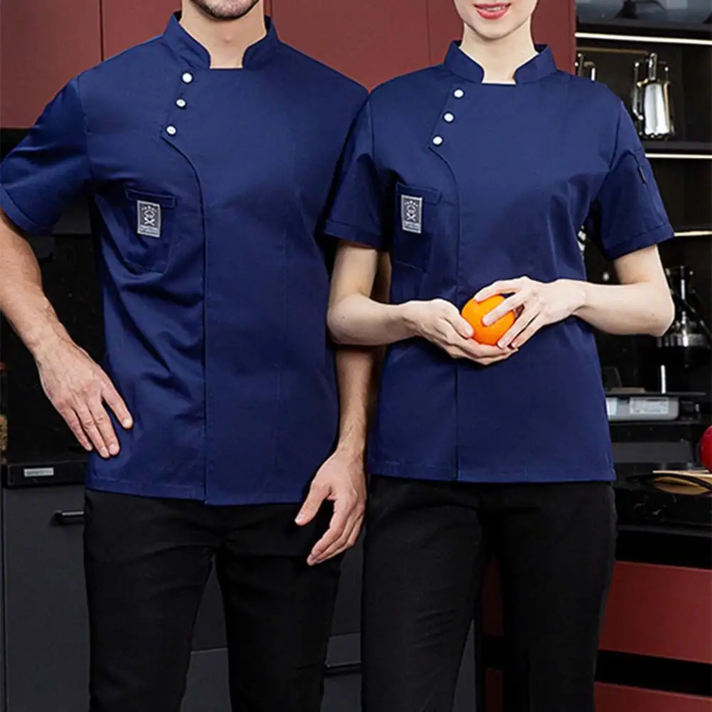 Chef Shirt Work Clothes Plus Size Bakery Restaurant Chef Uniform Solid Color Stand Collar Chef Uniform Kitchen Work Attire