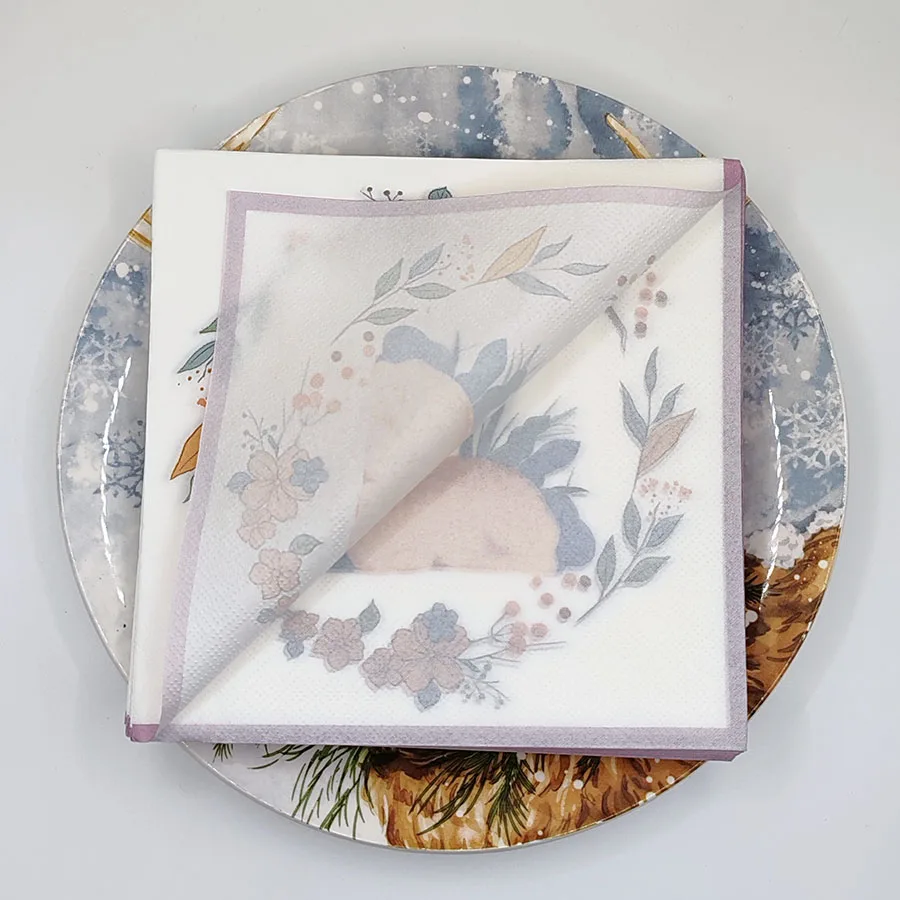 10/20 قطعة مناديل مطبوعة على شكل غزال إكليل الزهور، مناديل ورقية من الدرجة لحفلات موضوع الغابات، عيد الميلاد، عيد الميلاد، زينة الزفاف