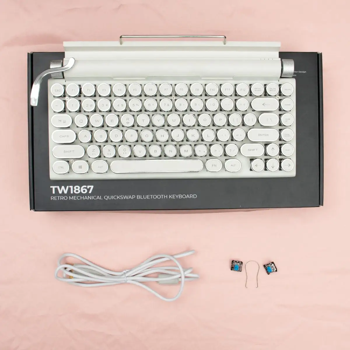 ML-981 Typewriter Keyboard 83 Keys Vintage Wireless Mechanical Keyboard with Metal Round Blue Switch Mechanical Keyboard