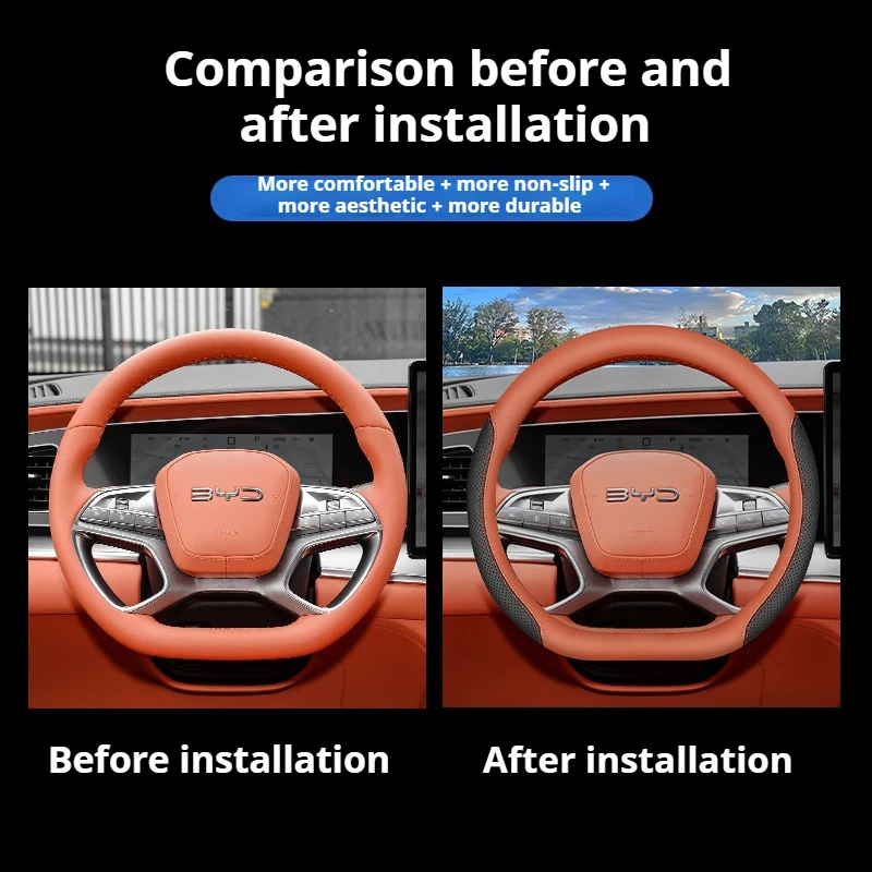 D-Shape Nappa Leather Car Steering Wheel Cover For BYD Seagull Dolphin Yuan Pro PLUS Qin L Han Seal Tang Song Pro DM-i Seal 07