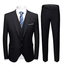 3 Piece Groom Suit Formal Blazer+Vest+Pants Set Turndown Collar Single Breasted Slim Formal Suit Wedding Banquet Prom Men Suit