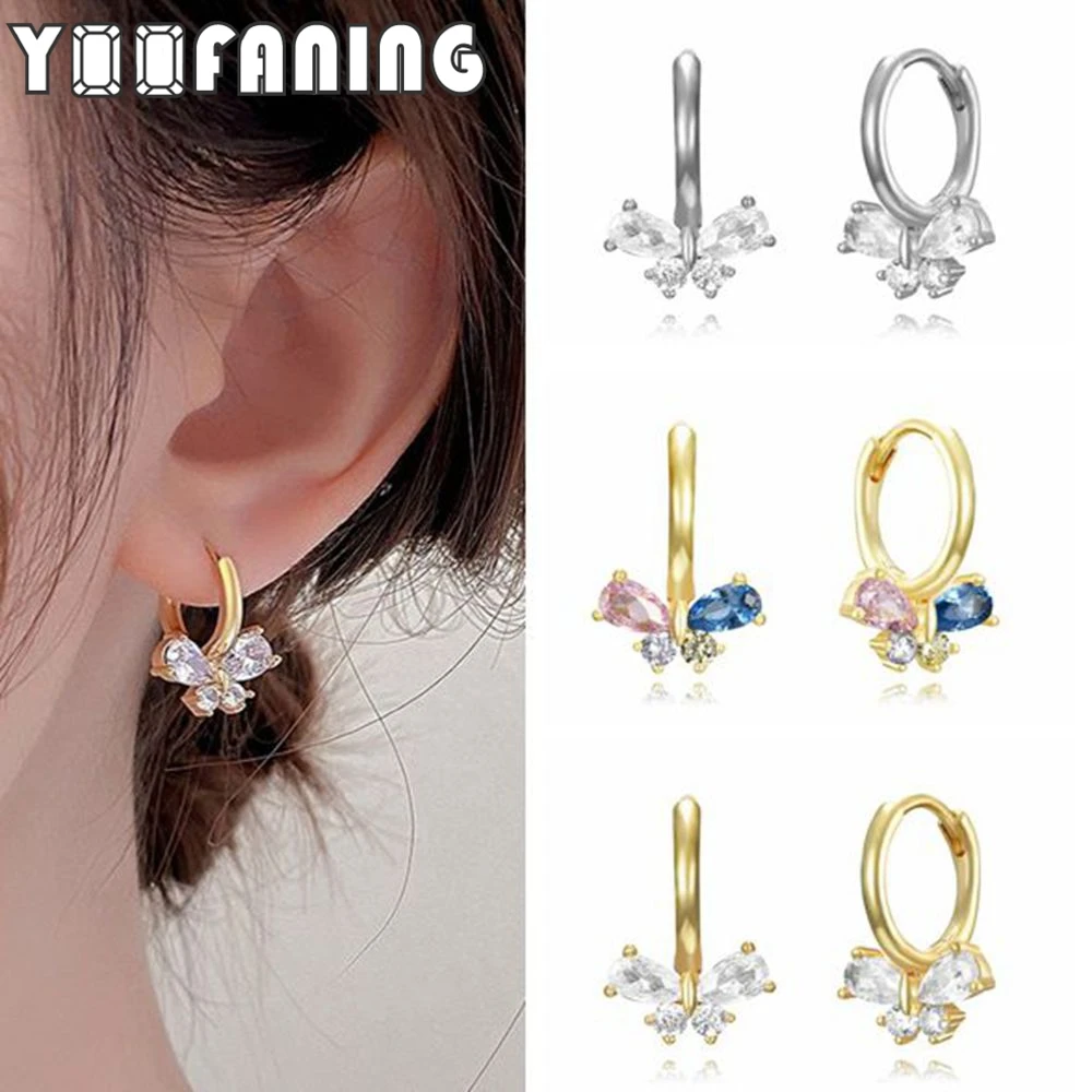 

925 Sterling Silver Ear Needle L Fashion Classic Hoop Earrings Colorful Zircon Butterfly Design Earrings for Women Jewelry Gift