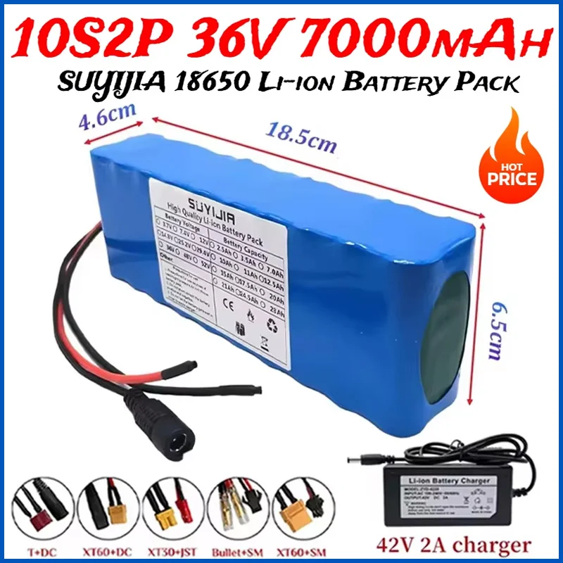 36V 7000mAh 10S2P Battery Pack 18650 Rechargeable Li-ion Battery for Dual Drive Four Wheel Scooter Built-in BMS +42V 2A Charger