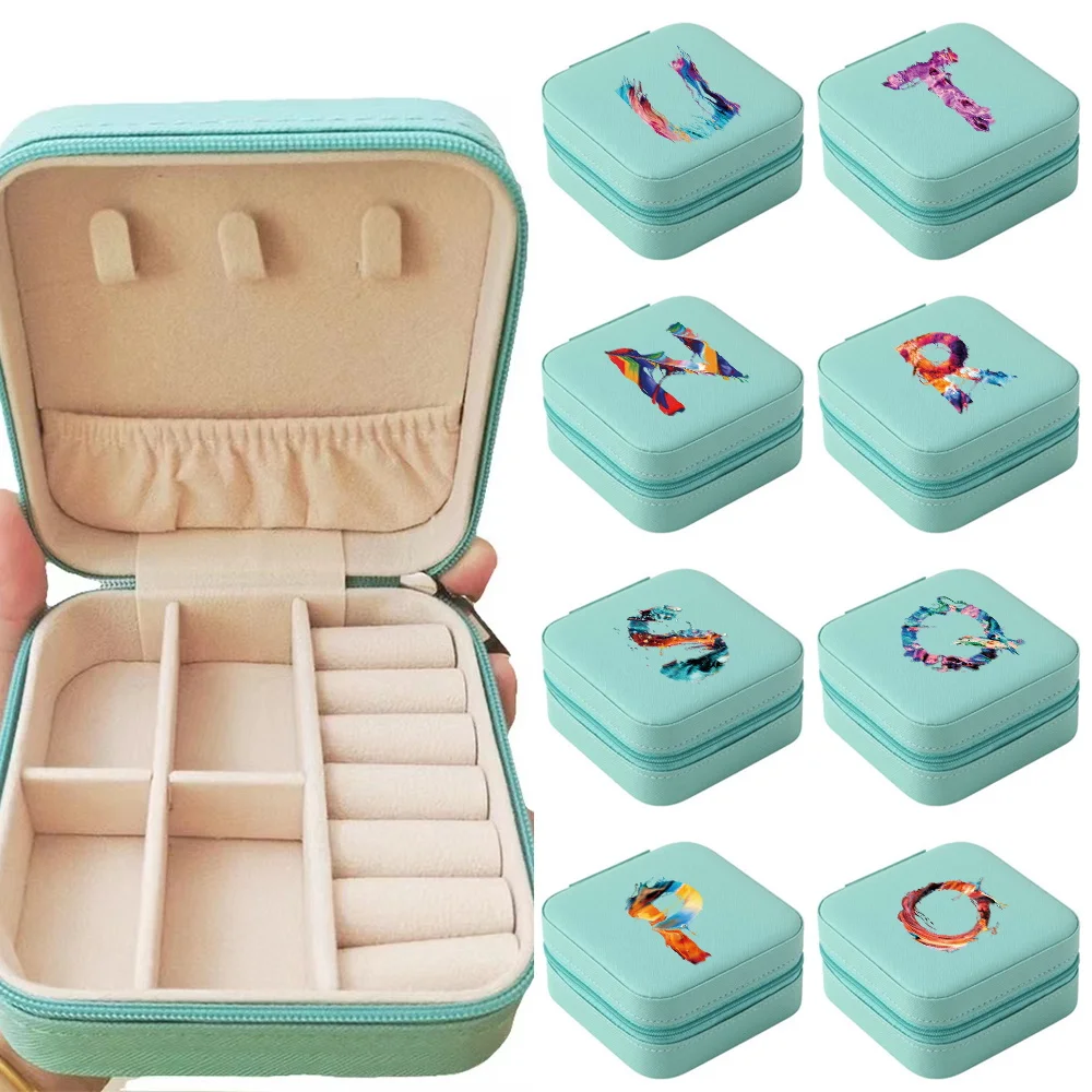 Travel Jewelry Storage Box Jewelry Organizer Display Portable Jewelry Case Boxes Leather Zipper Jewelers Joyero Paint Letter
