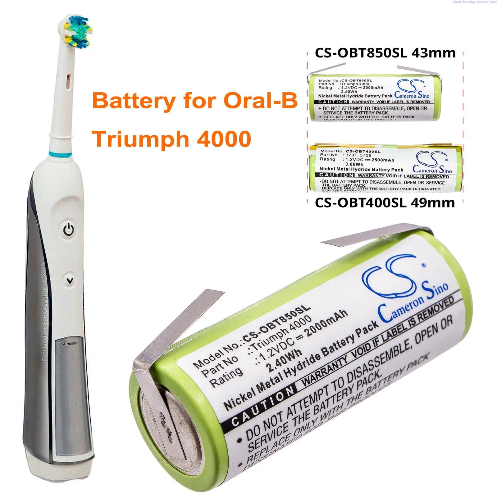 Bateria OrangeYu 2000mAh do 4000 triumfu Oral-B, proszę zwrócić uwagę na rozmiary