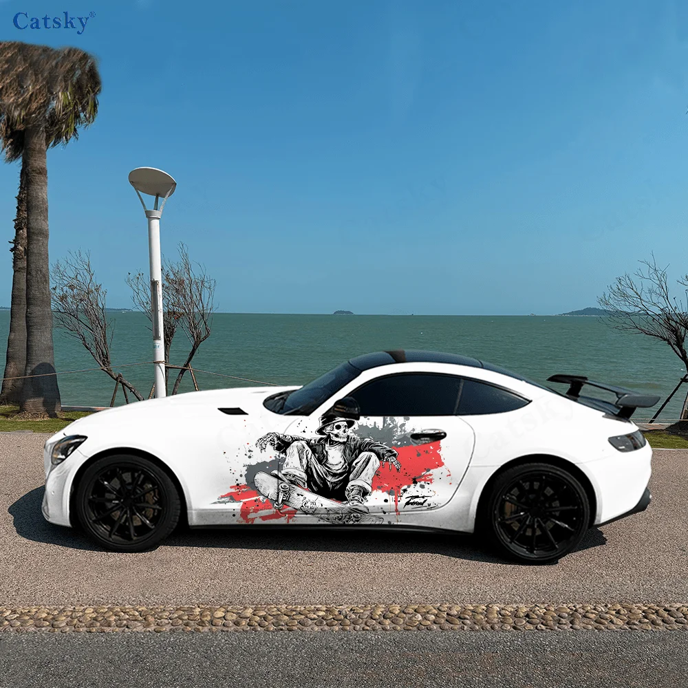 

Скейтборд скелет автомобиля боковая наклейка украшение, ПВХ водонепроницаемая устойчивая к царапинам наклейка, защита автомобиля, автоаксессуары в подарок