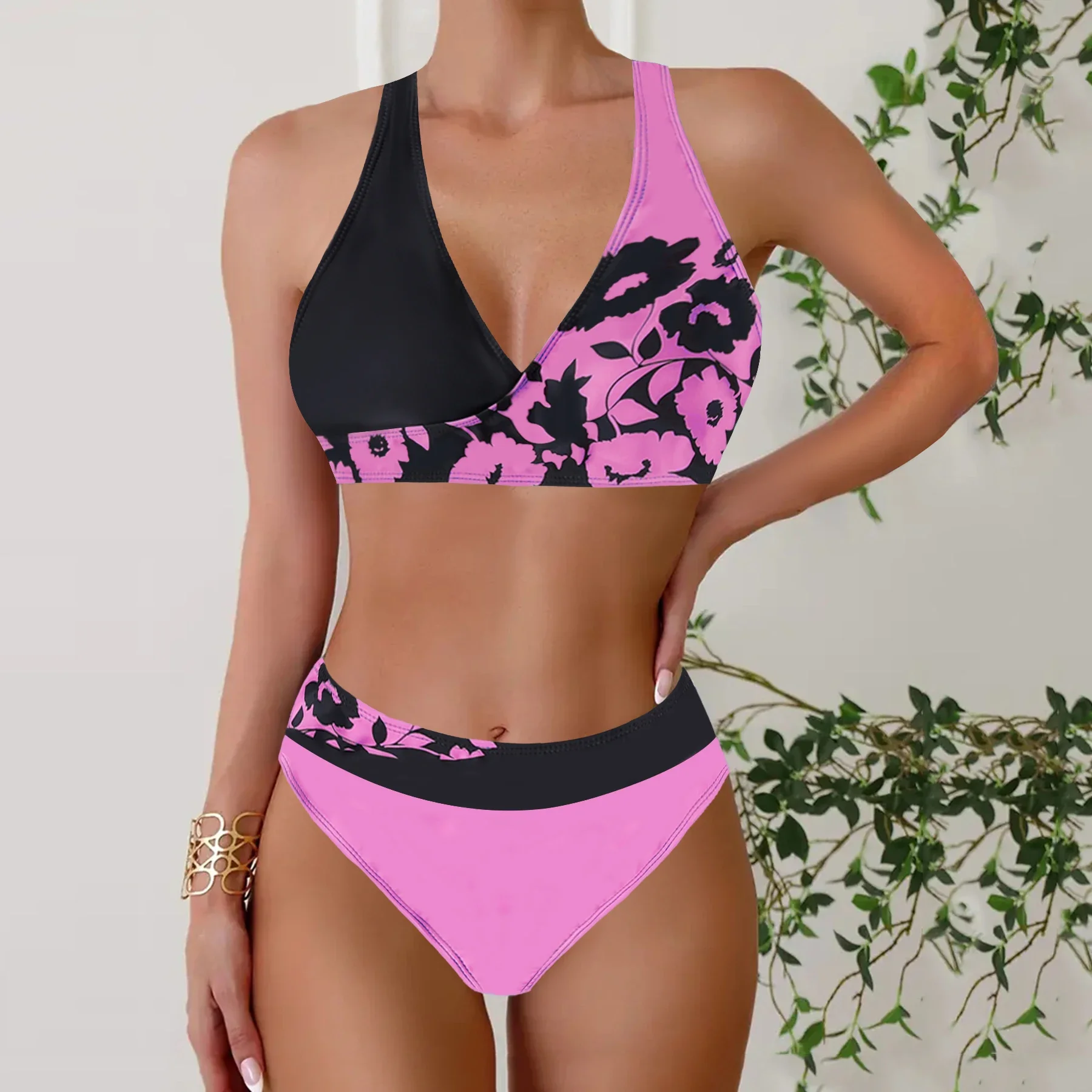 

Two Piece Women's Tropical Print Bikini Set Summer Vacation Swimsuit Lady Print Tankini Tops Summer Beach Swimwear