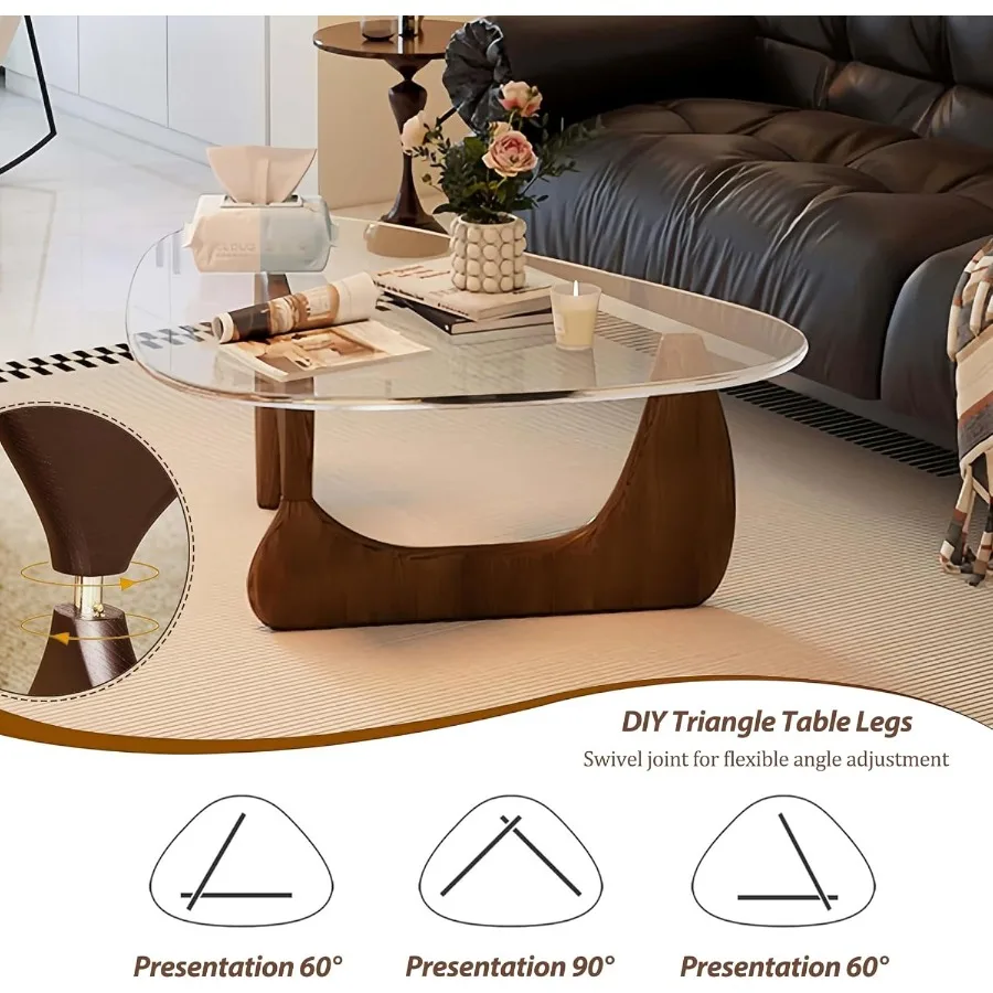 طاولة القهوة الزجاجية الحديثة 32.3D × 25.6W × 15.8HAbstract فريدة من نوعها في منتصف القرن مثلث طاولة مركزية لغرفة المعيشة الحد الأدنى الأوسط